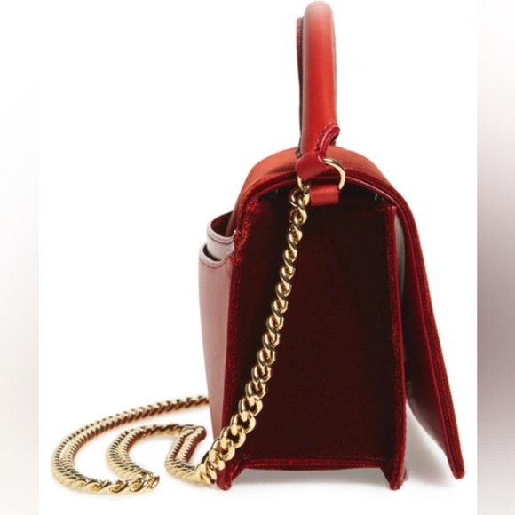 DVF Soiree Red Velvet Leather Top Handle Crossbody Shoulder Bag, NWOT - Picture 8 of 13